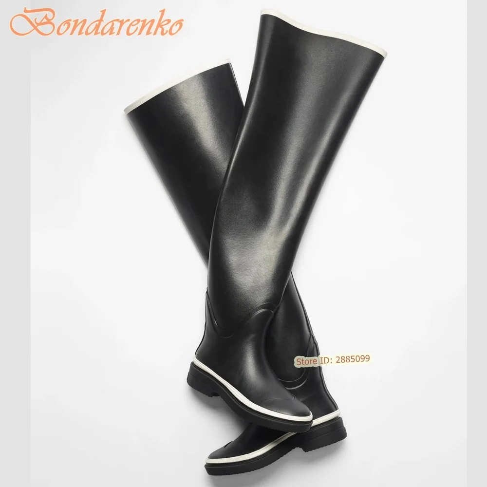 Thick Sole Rubber Rain Boots Over The Knee Solid Slip On Women Sexy New Style Shoes Spring Autumn Designer Party Casual Fashion