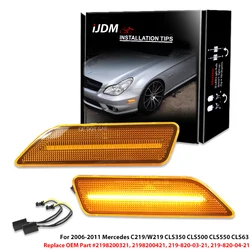 메르세데스 C219 W219 CLS350 CLS500 CLS550 CLS63 풀 LED 스트립 전면 사이드 마커 라이트 어셈블리, 방향 지시등, 2 개