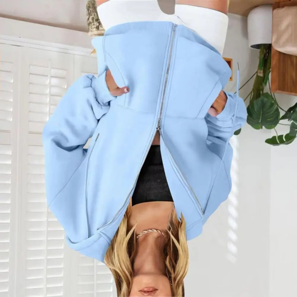 

2025 Autumn Women Zip Up Hoodies Long Sleeve Oversized Sweatshirt Fall Fleece Jackets With Pockets High-quality Casual Hoodie