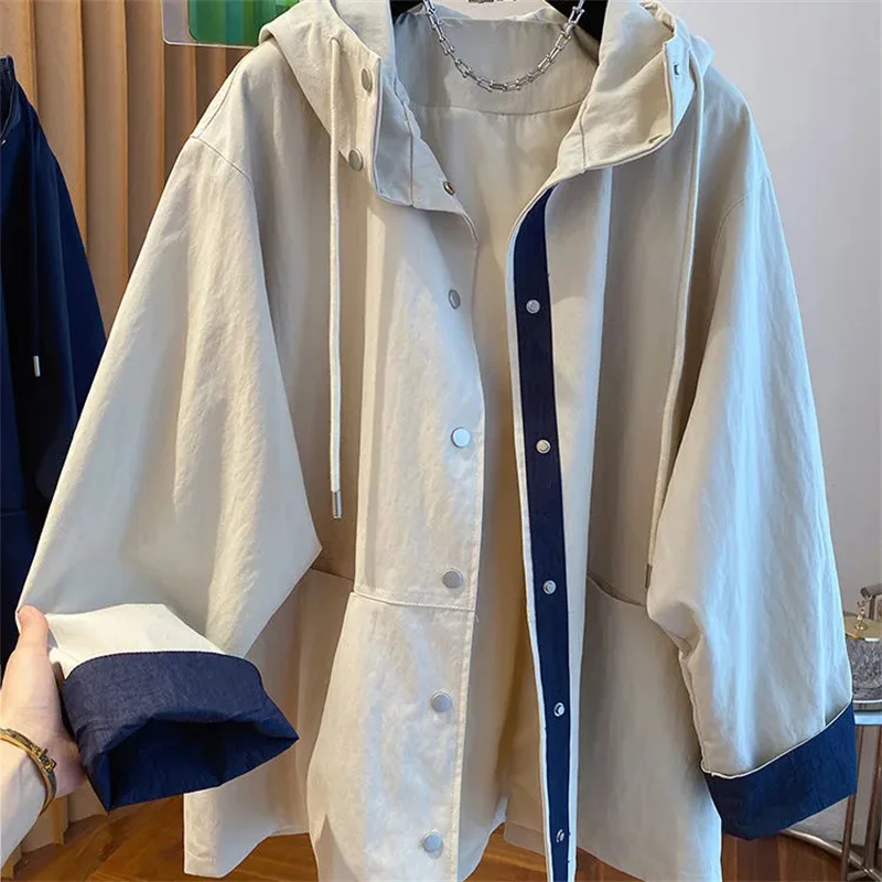 Veste coupe-vent coréenne à capuche pour femmes, manteau doublé de collision de documents, coupe-vent pour femmes, mode printemps automne, 2025