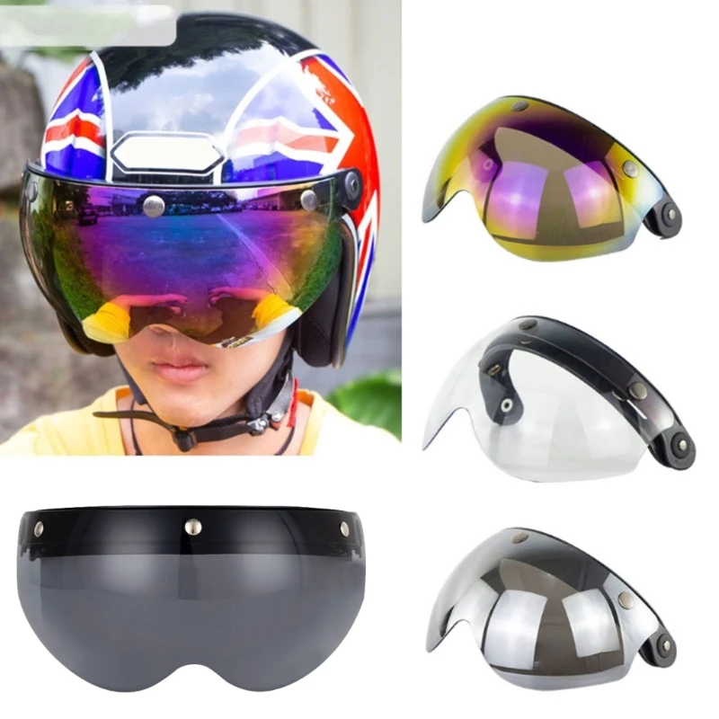 1pc Durable Windproof 3-Snap Visor Lens Shield for Motorcycle Helmets Flip Up Down Open Face Anti Glaring Helmet Accessories