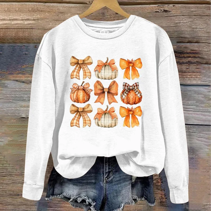 2024 Thanksgiving Women's Sportswear Cute Bow Pumpkin Pattern Hoodie