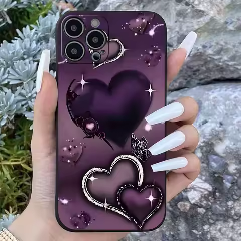 Valentines Purple Heart-Shaped Phone Case For Samsung Galaxy S25 S24 S23 S22 S21 Ultra Plus FE A26 A36 A56 A35 A55 A34 A54 Cover
