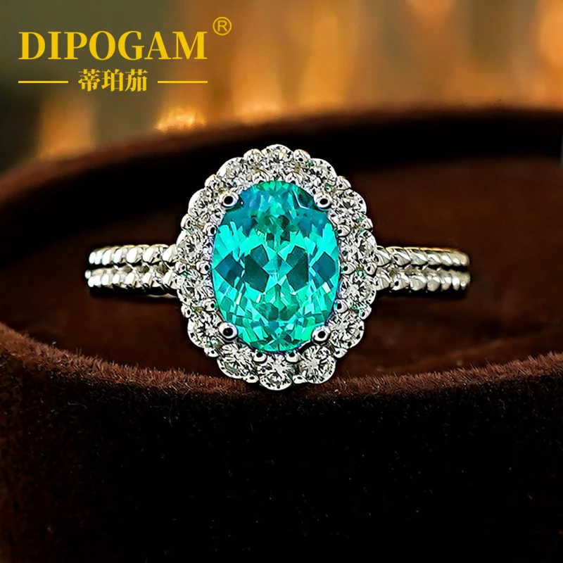 

Кольцо DIPOGAM Paraiba из стерлингового серебра 925 пробы с овальным камнем в форме голубиного яйца, окруженным цветными бриллиантами, кольцо с круглыми бусинами.