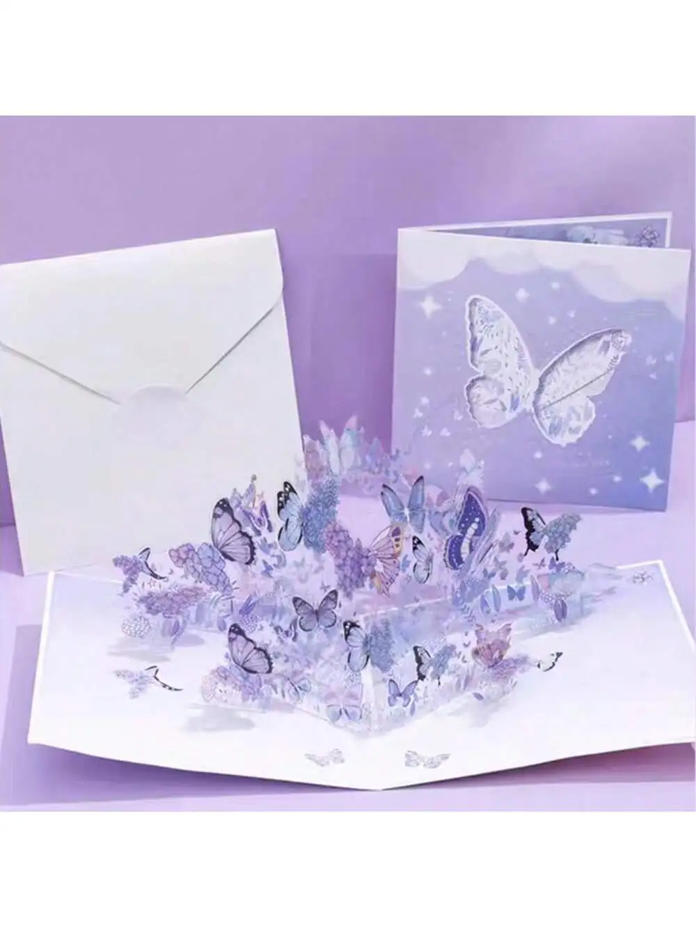 Purple Butterfly Birthday Pop Up Card,PVC graceful butterfly swaying Flower 3D Greeting Card Gift for All Occasion