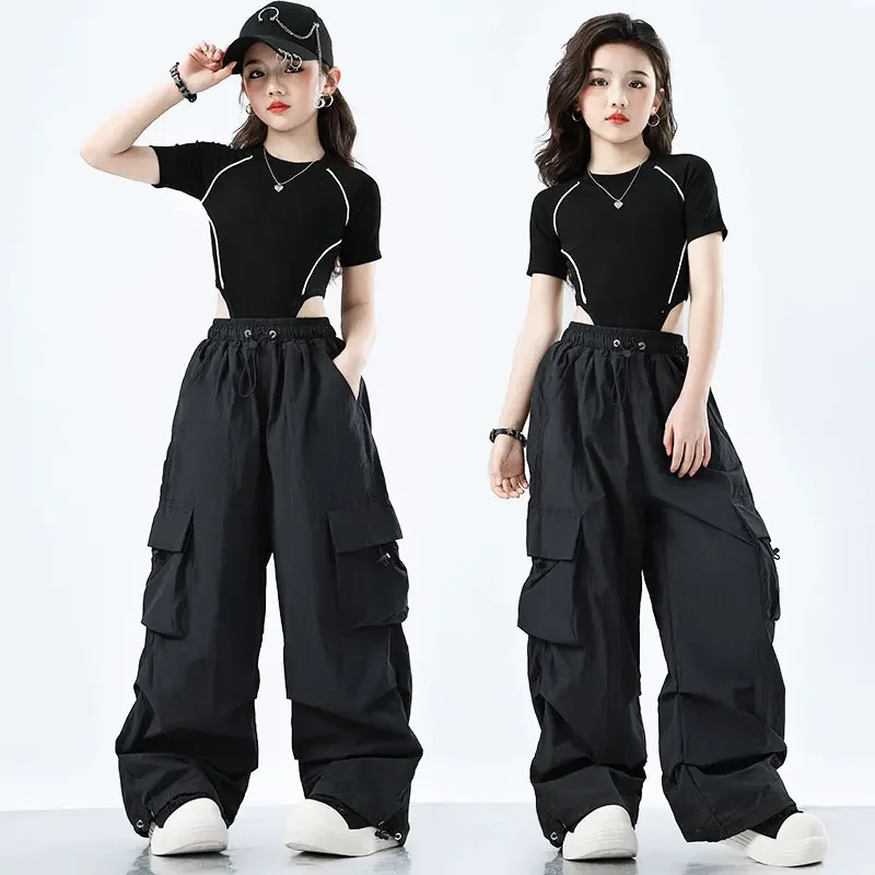 Hip Hop Kleidung Kinder Crop Top Street Dance Cargo Hosen Mädchen K-pop Streetwear Kinder Jazz Kostüme Bühne Tanzen kleidung Set
