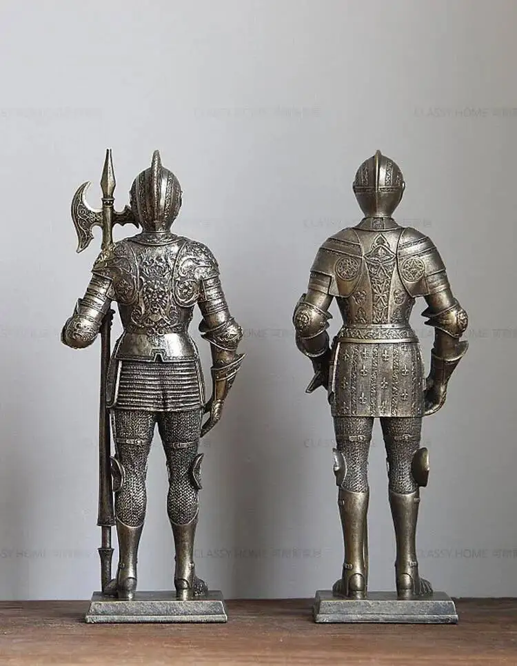 Armored Soldier Simulated Human Figure Sculpture Iron Armored Knight Decorative Figurines Home Decoration Accessories