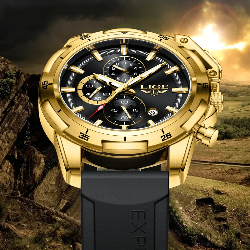 LIGE Watch For Men Fashion Brand Sports Waterproof Quartz Watches Casual Military Chronograph Wristwatch Relogios Masculino+BOX