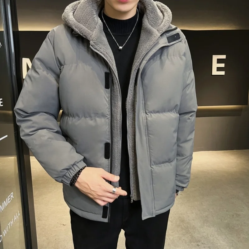 

Мужская зимняя теплая хлопковая куртка большого размера, повседневная верхняя одежда с капюшоном, хлопковая одежда из двух предметов, молодежная мода, полиэстер...