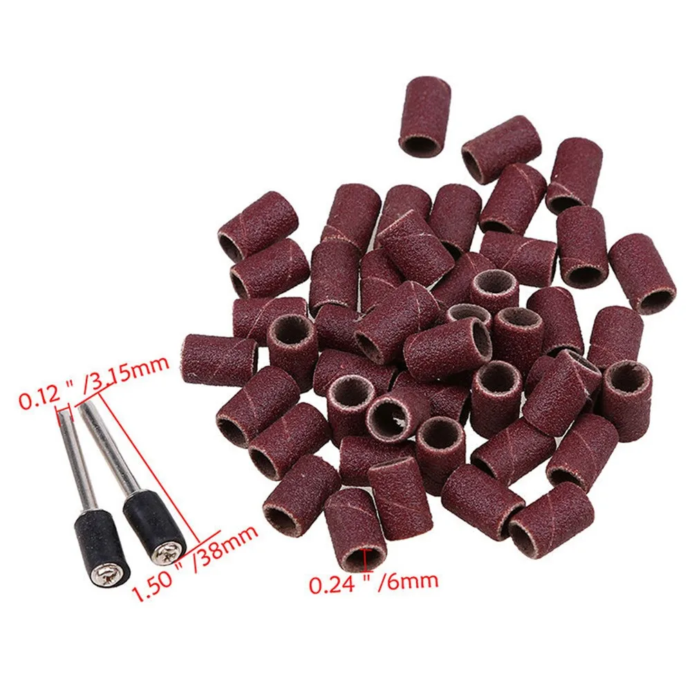 100 Pcs 320 Grit Drum Sanding Bands Sleeves With 2 Mandrels, 6mm Rotary Tool Sandpaper For Wood Polishing And Grinding
