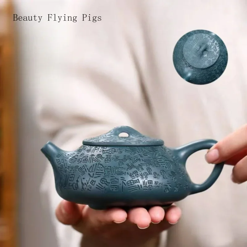 1PCS purple clay teapot original ore aged Tianqing mud handcrafted carving Baifu stone ladybug teapot high-end steeping teapot