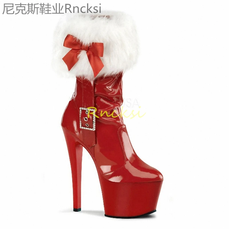 

17cmRound head thin heel female boots versatile spring runway waterproof low boots fashion high heel ankle boots