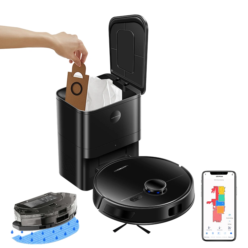 

Liectroux M70Pro Lidar Robot Vacuum Mop - Self-Emptying 6.5KPa Suction Multi-Floor Mapping Carpet Boost 3L Dustbag App Control