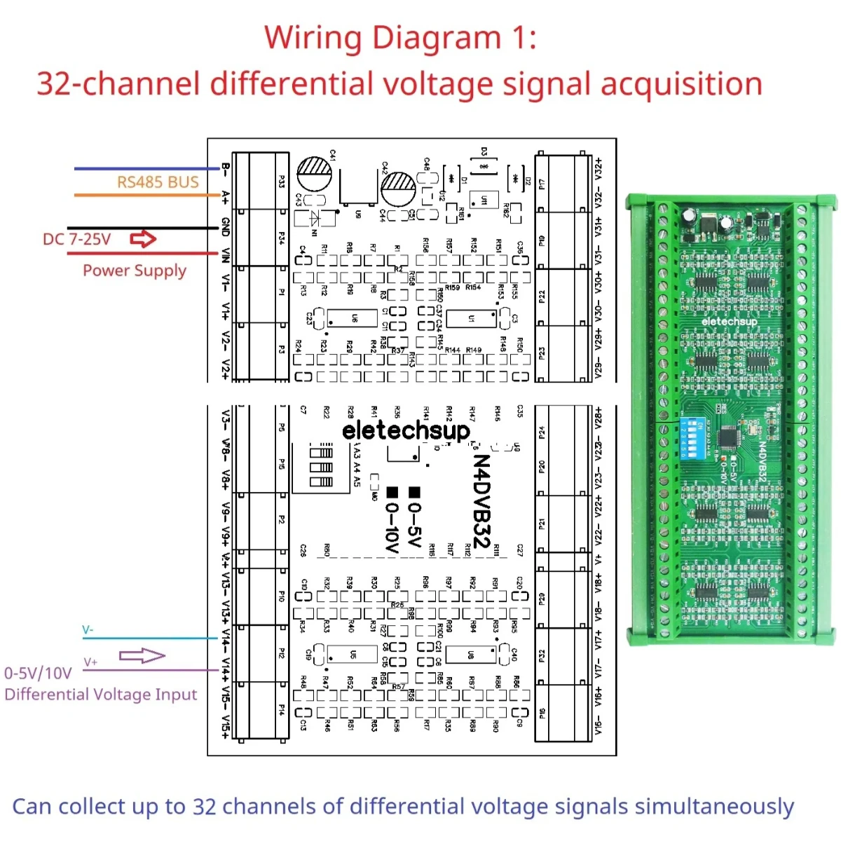 DC 12V 24V for PLC HMI Battery Pack Paperless Recorder 32CH 0-5V 0-10V Differential Voltage Input RS485 Modbus Analog Collector