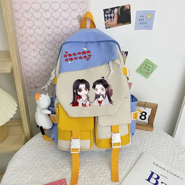 Contrast Color Black Yellow Blue Tian Guan Ci Fu TGCF Heaven Officials Blessing Chibi Backpack Large Capacity Backpacks Girls