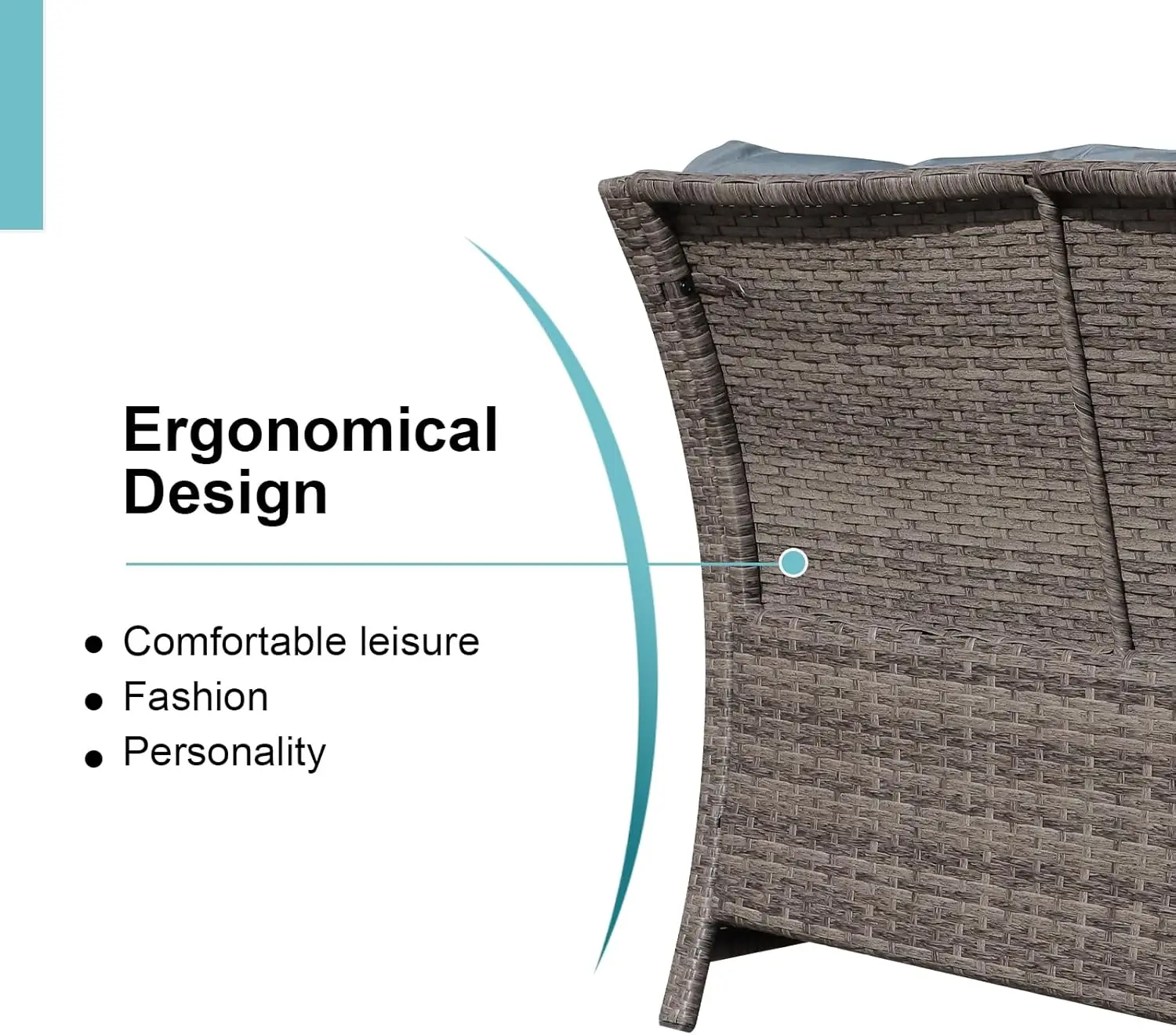 Conjunto de assento de vime para exterior de 2 peças e mesa de centro, armazenamento embutido, rattan cinza, almofadas cinza