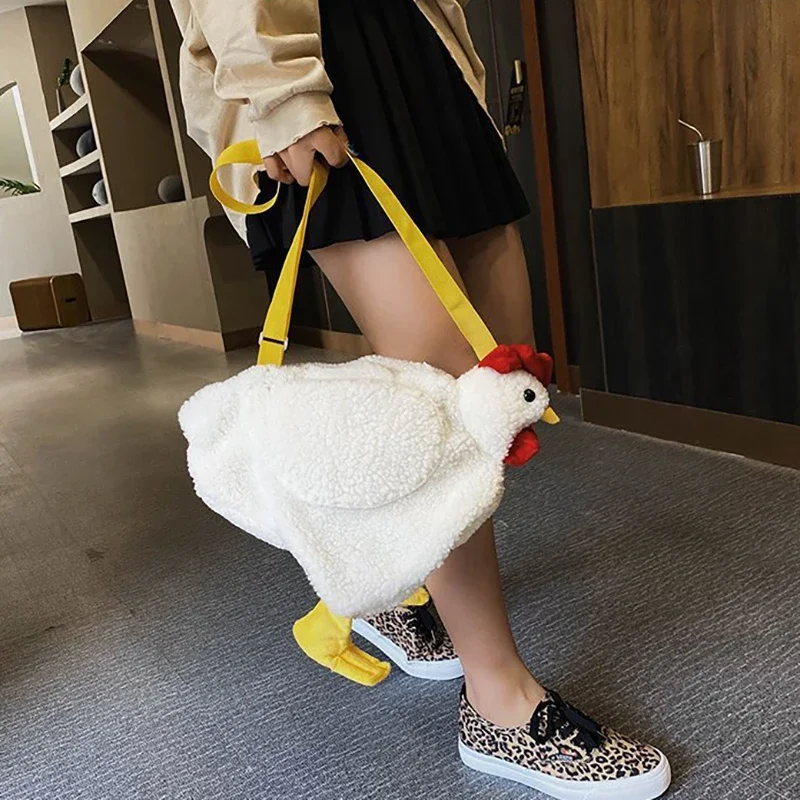 Fashion Women Ladies Cute Cartoon Chicken Plush Chain Bag Shoulder Crossbody Bag Large-capacity Tote Handbag Messenger Handbags