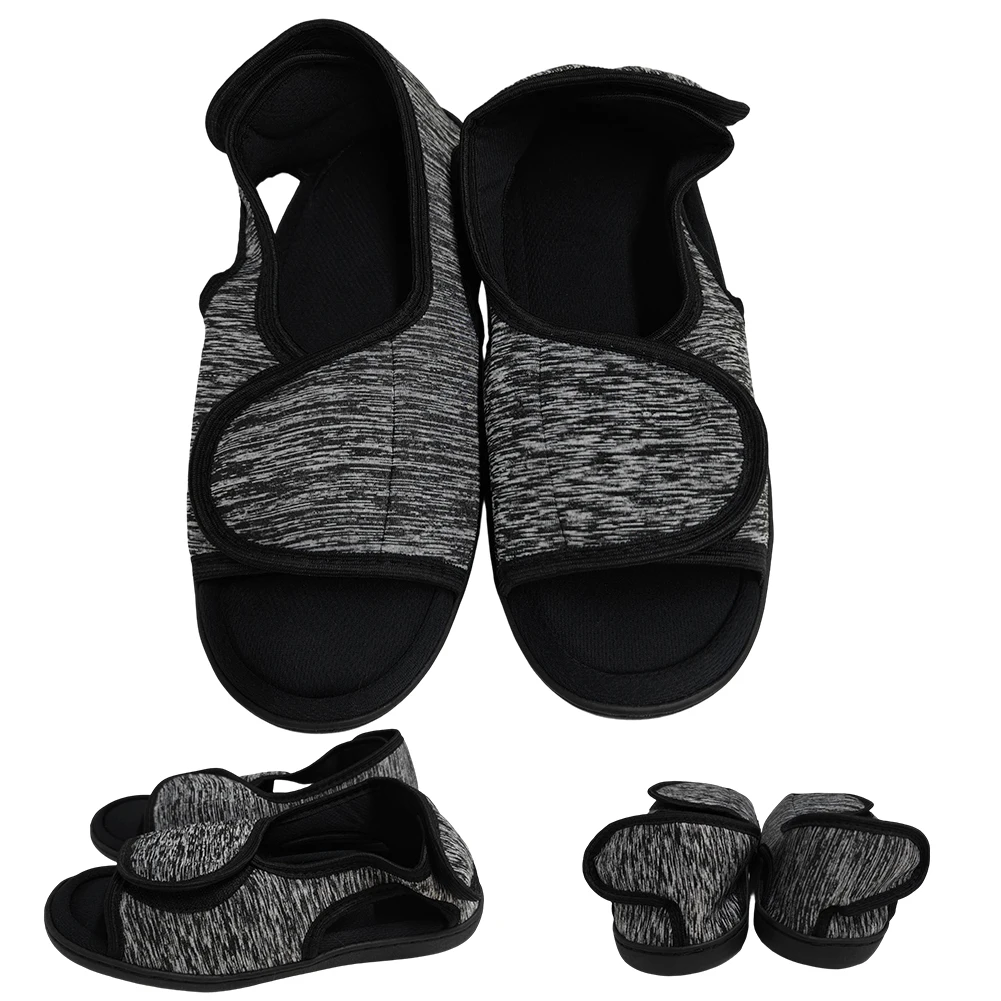 Hook and Loop Fastener Shoes Adjustable Edema House Shoes Breathable Wide Open Toe Sandals Non-Slip for Indoor Outdoor
