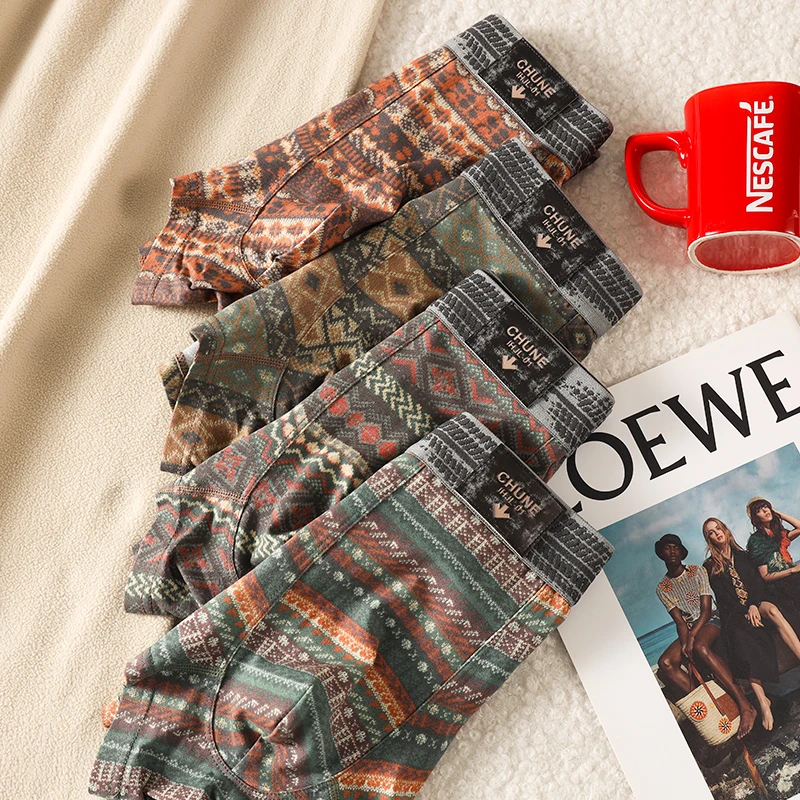 3-Pack Men's Underwear Men's Boxer Briefs Youth Sports Shorts Breathable Pure Cotton Stylish American Retro Men's Briefs