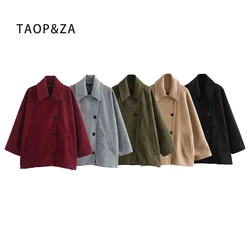 TRAF   Autumn new women's fashionable casual lapel breasted loose and versatile solid color blended coat jacket