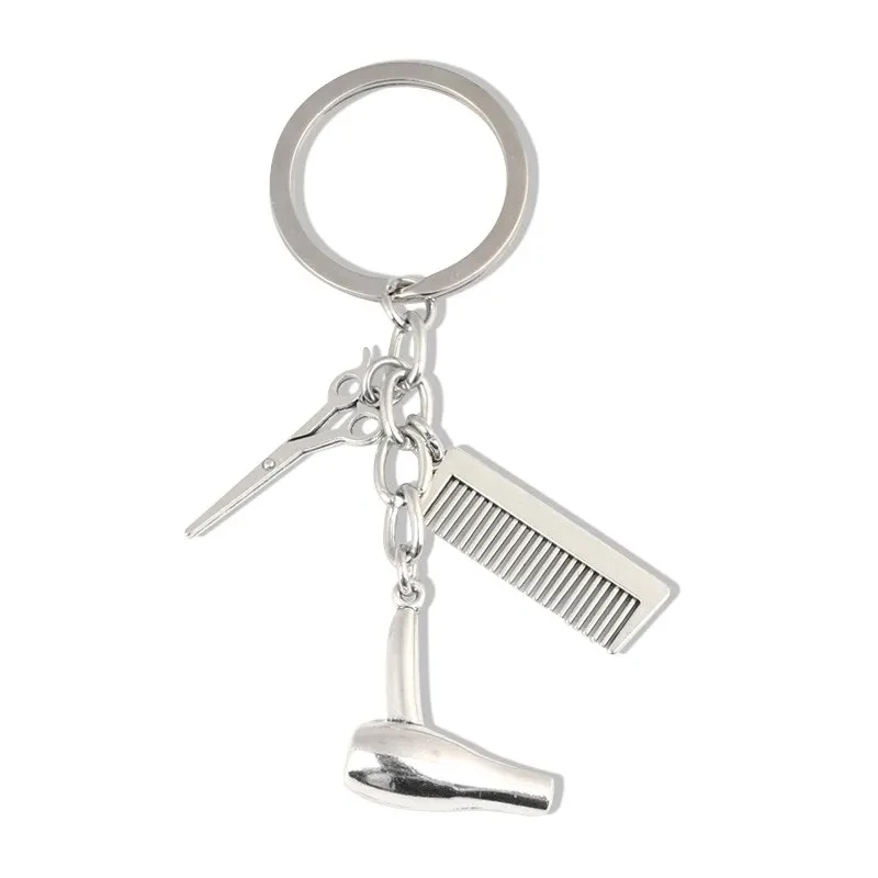 Personalized Creative Comb Hair Dryer Scissors Metal Car Keychain Man Bag Pendant Car Key Ring Creative Birthday Gift