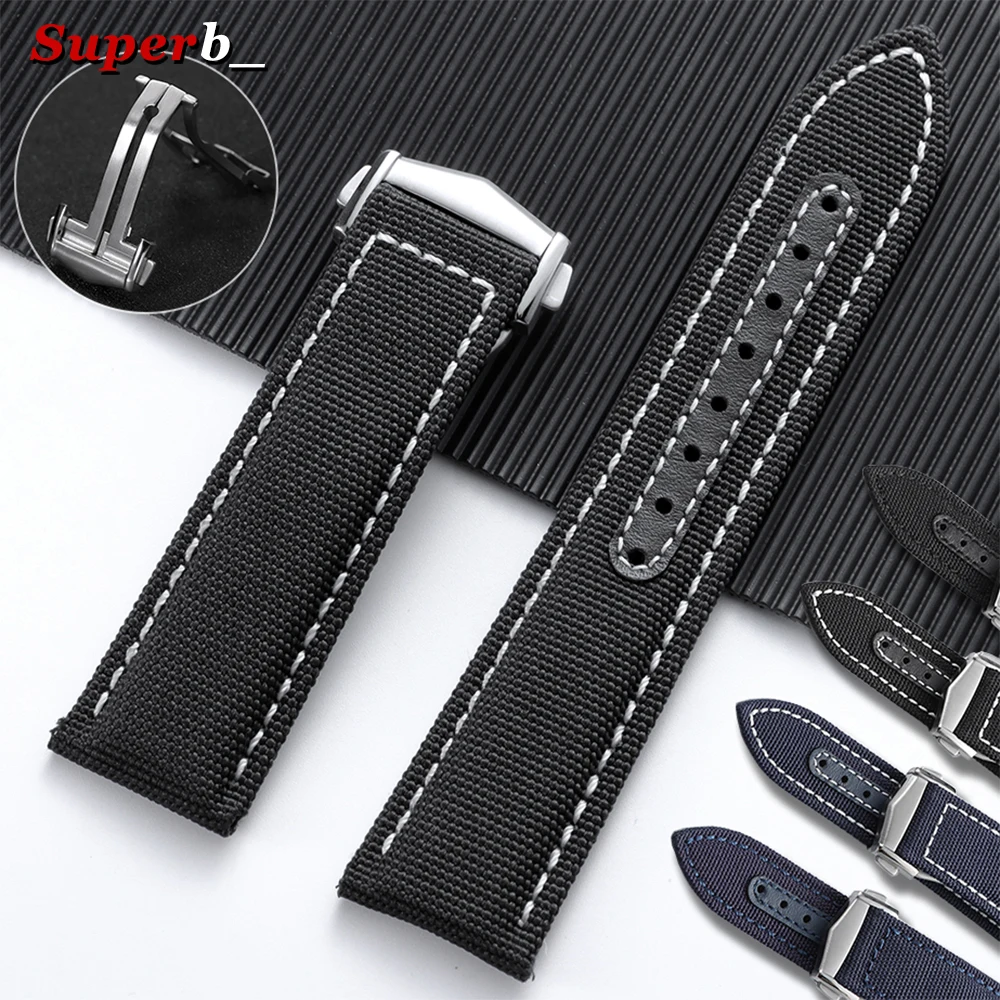 Canvas Nylon Watchband for Omega Seamaster 300 Watch Strap 20mm 22mm Folding Buckle Men's Sport Bracelet for Speedmaster AT150