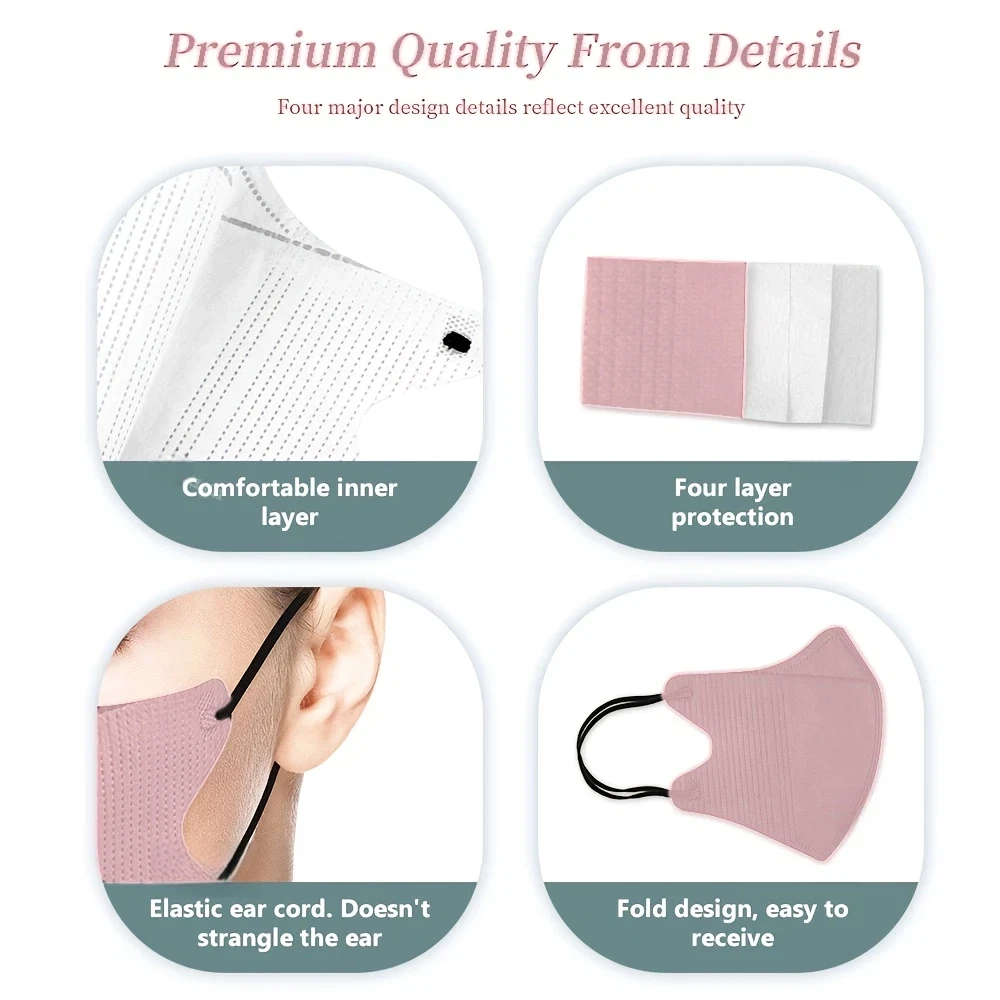 200 máscaras descartáveis tridimensionais brancas de 4 camadas/3D, design curvo para caber aos contornos faciais, 200/100/50/10 peças com presilhas elásticas espessadas para ponte nasal, compra em massa barata para uso