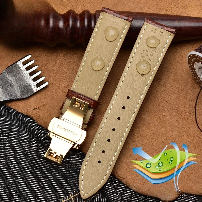 Crocodile Skin Genuine Leather Watch Strap for Longines Famous Masters Omega Men Women Butterfly Clasp 16 18 20 22mm Accessories