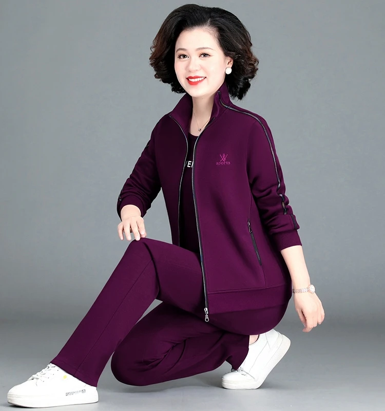 

Комплект спортивной одежды Ele Tee-Piece для женщин 40-50 лет: повседневный, свободный крой, брюки на молнии с карманами