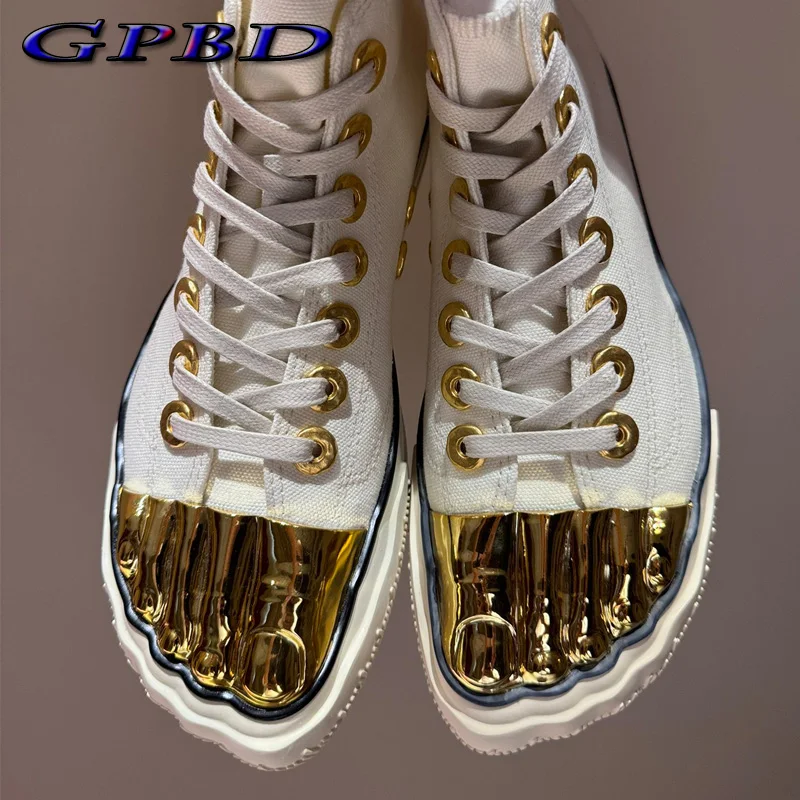 

GPBD Designer Canvas Shoes For Women Best Quality Casual Fashion Punk Ladies Sneakers Metal Handmade Moral Training Shoes