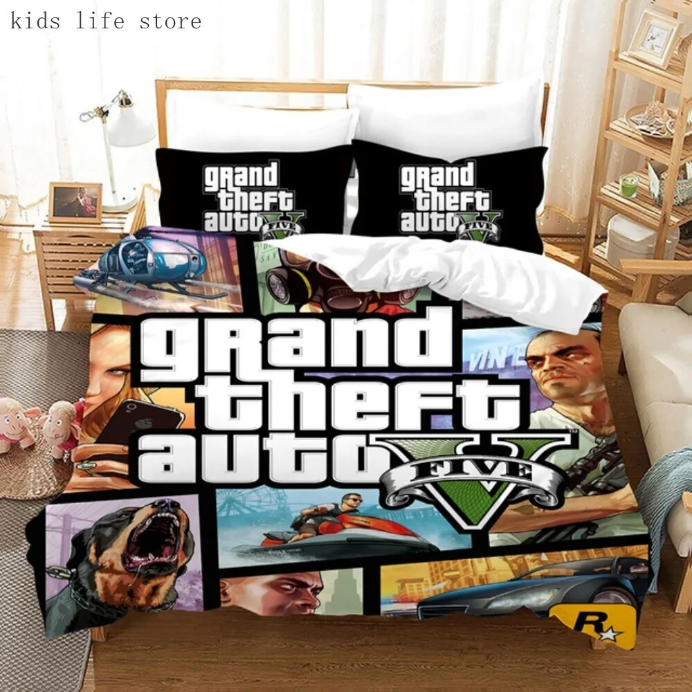 Video Game GTA V Bedding Set 3D Prints Duvet Covers Grand Theft Auto Single Bed Cover Set Bed Linen For Boys Adults Home Decor