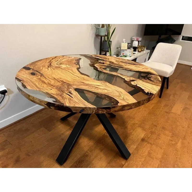 custom.Handmade Epoxy Resin Dining Table Sofa Side Table Round Wooden Resin Living Room Coffee Table