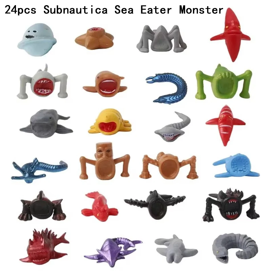 24pcs Subnautica Sea Eater Monster Figure Leviathan Figures Decoration Bloop Gran Maja Model Doll Ornament Toy Halloween Gifts