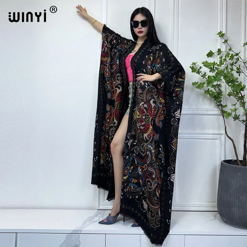 

WINYI retro print Winter Middle East cloak Women High Quality poncho Luxury Loose OverCoat Thick Warm Female maxi jacket coats