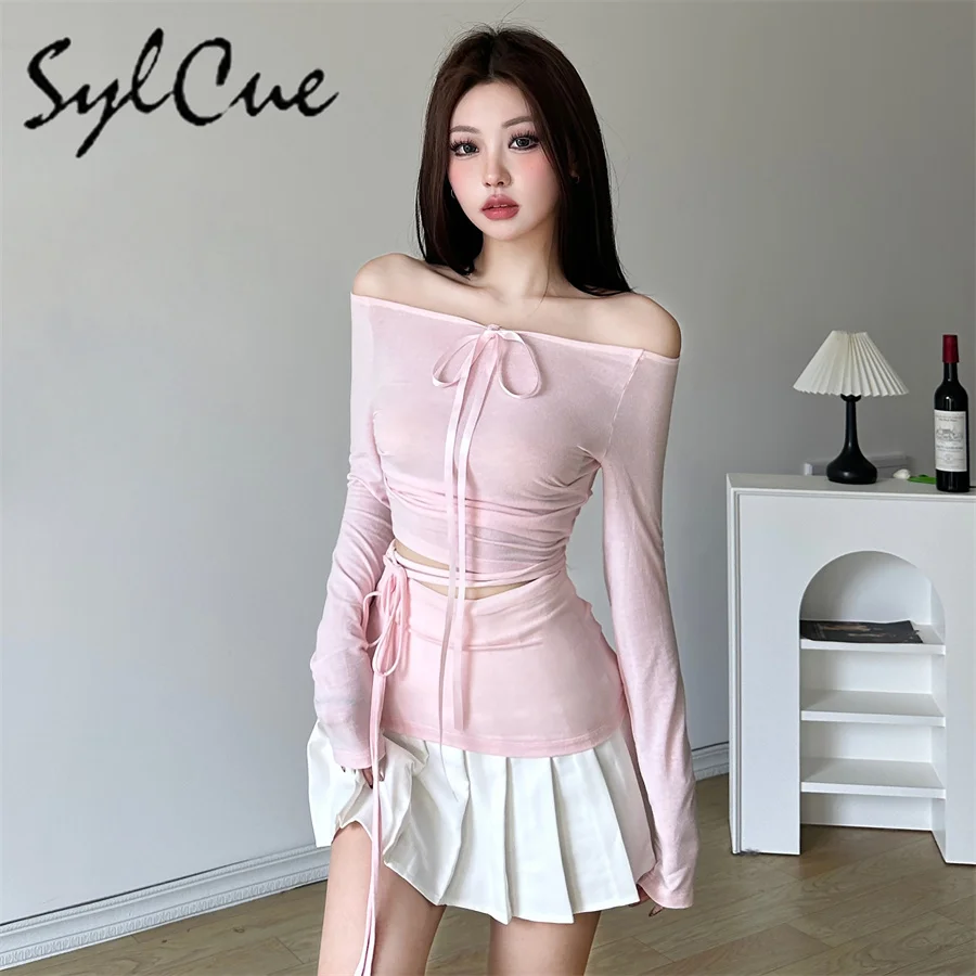 Sylcue-Top de manga larga para mujer, Top informal, rosa, dulce, suave, intelectual, maduro, hermoso, combina con todo, Primavera, 2024