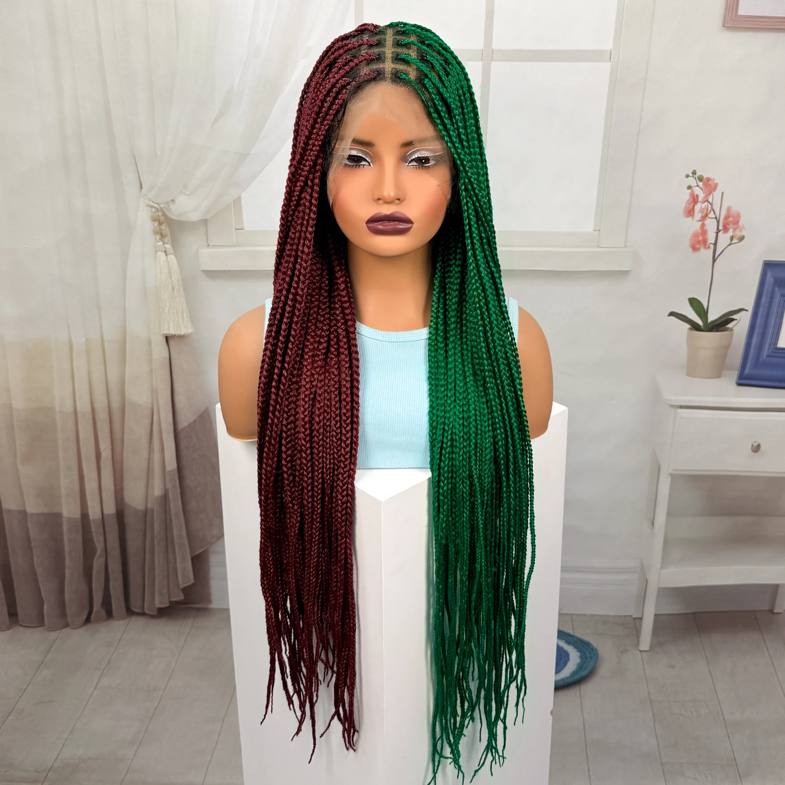 36inch Red-Green Box Braided W - Synthetic Braided Wigs For Black Women 评论和价格