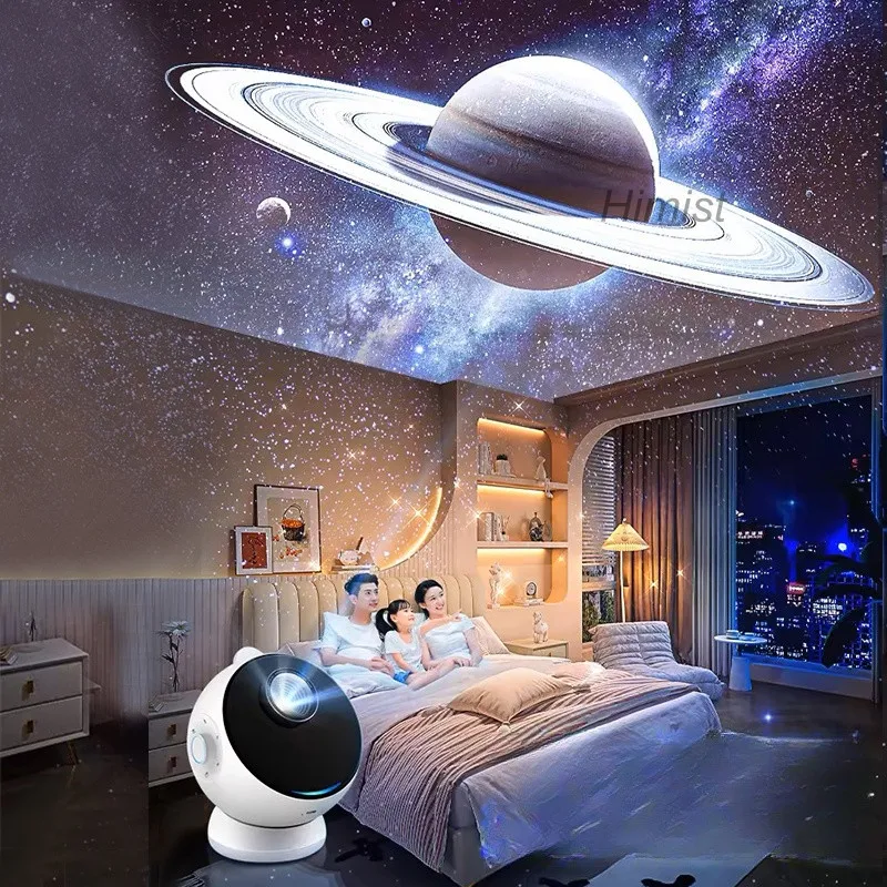 12 Slides 3D HD Projection Decorative Lamp Home Bedroom Galaxy Starry Sky USB Projector LED Light with BT Speaker, White Noise