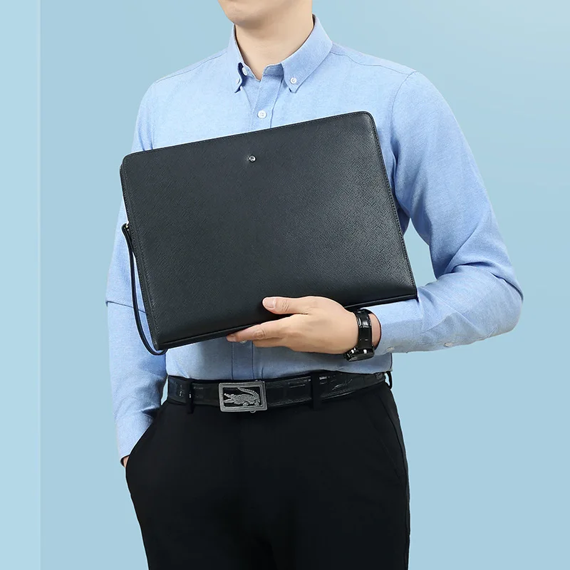 New Genuine Leather Men's Envelope Clutch Bag Large Capacity Cowhide Trendy Business Handbag Wrist Purse for Daily Commute