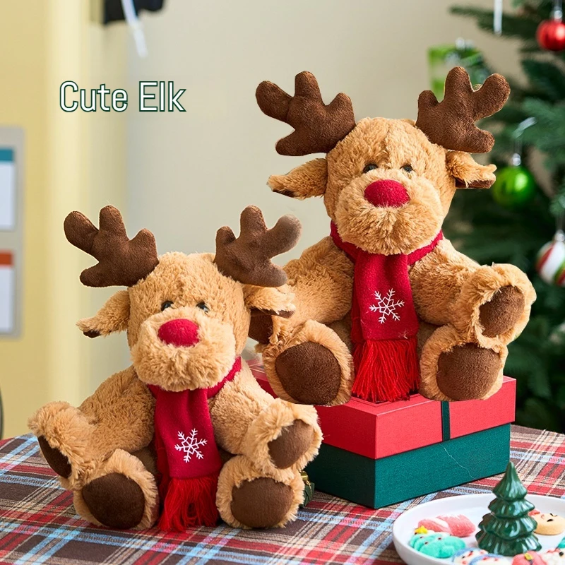 Christmas Reindeer Plush Toy Cute Kawaii Stuffed Animal Doll Pillow Gift For Xmas Present Home Decoration Kids Children