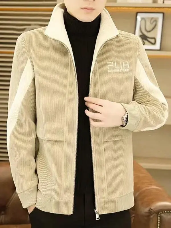 

Новая мужская повседневная ветровка из вельвета с воротником-стойкой, осенне-зимняя коллекция 2025, универсальная, высококачественная, приталенного кроя...