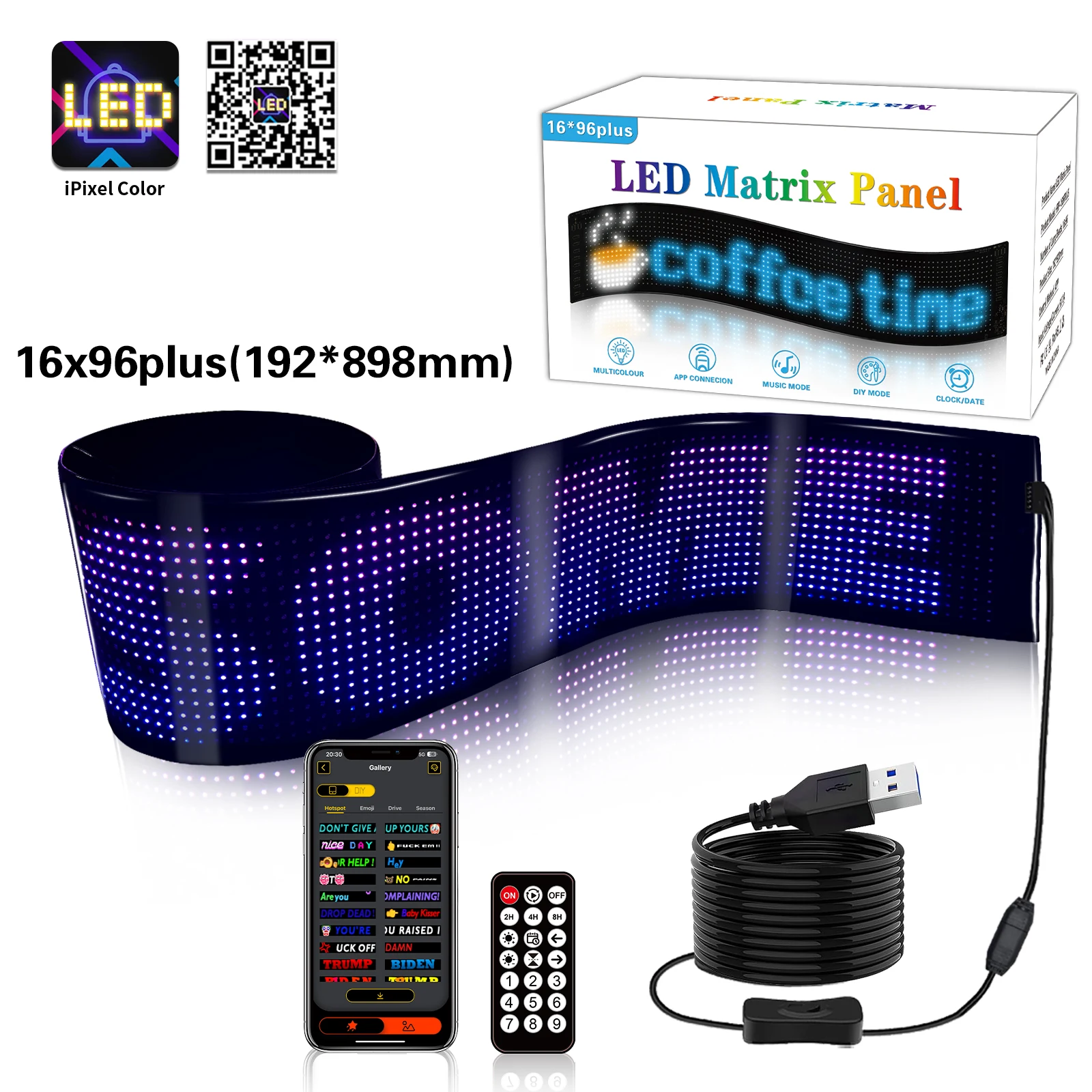 Flexible Programmable LED Matrix Panel Sign 5V USB Scrolling Display with APP Remote Control DIY Pixel Light Board for Car Store