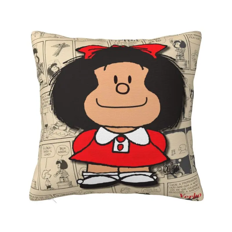 

Vintage Mafalda Manga Cushion Covers Polyester Quino Comic Cartoon Throw Pillow for Car Square Pillowcase Bedroom Decoration