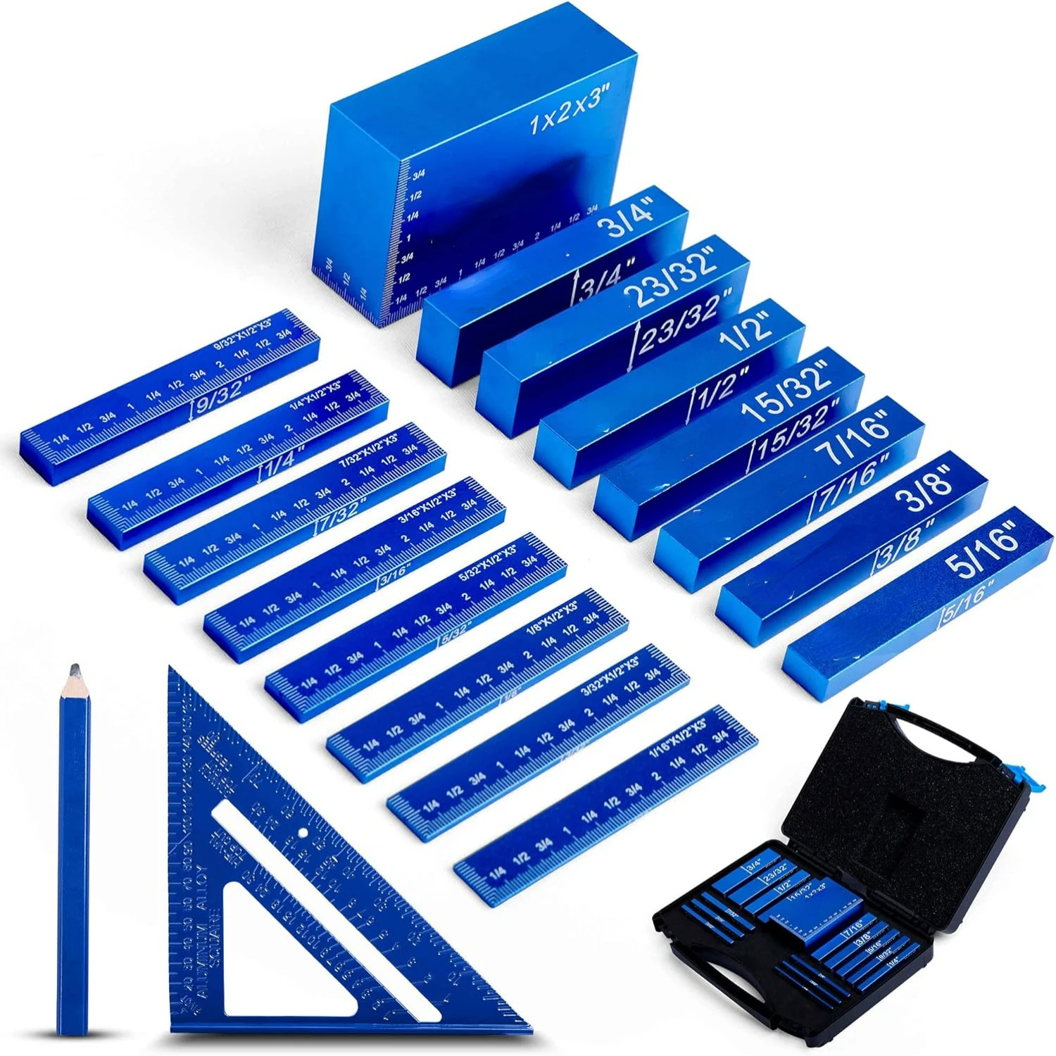 

Top Choice for Woodworkers: Durable High Quality Precision Height Gauge Block Set with 16 Ruler-Marked Bars, Carpenter Pencil, S