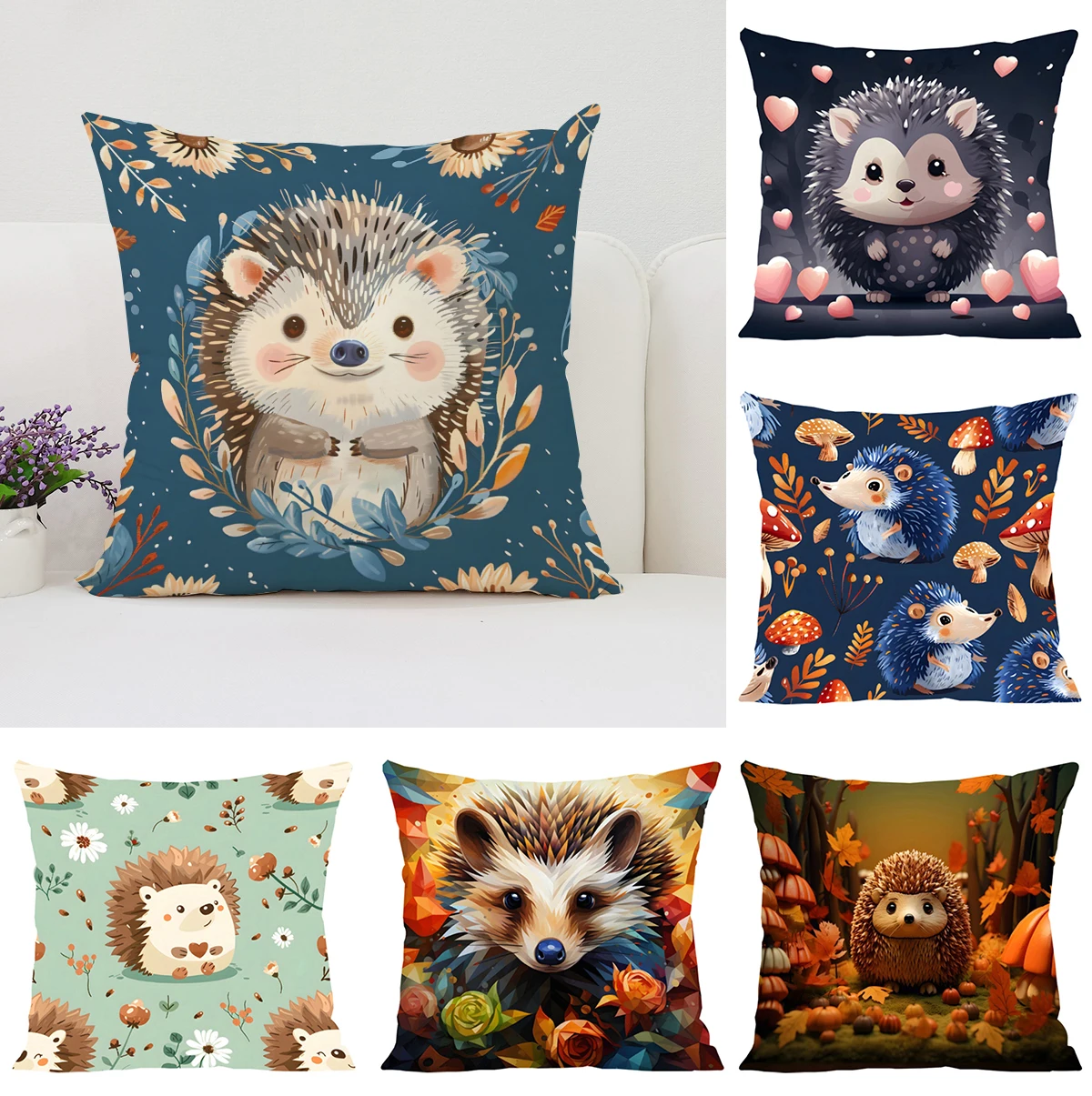 Cushion Covers for Decorative Cushions Cute Hedgehogs Cover for Pillow Cases 45x45 Bed Pillowcases Home Decor Pillowcase 40x40