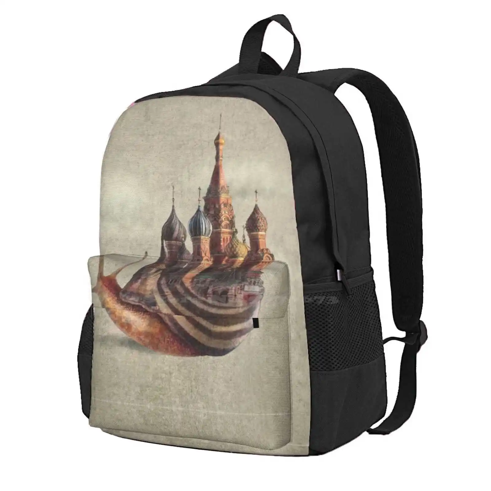 The Snail'S Daydream Hot Sale Schoolbag Backpack Fashion Bags Snail Fantasy St Basils Cathedral Whimsical Surreal Architecture