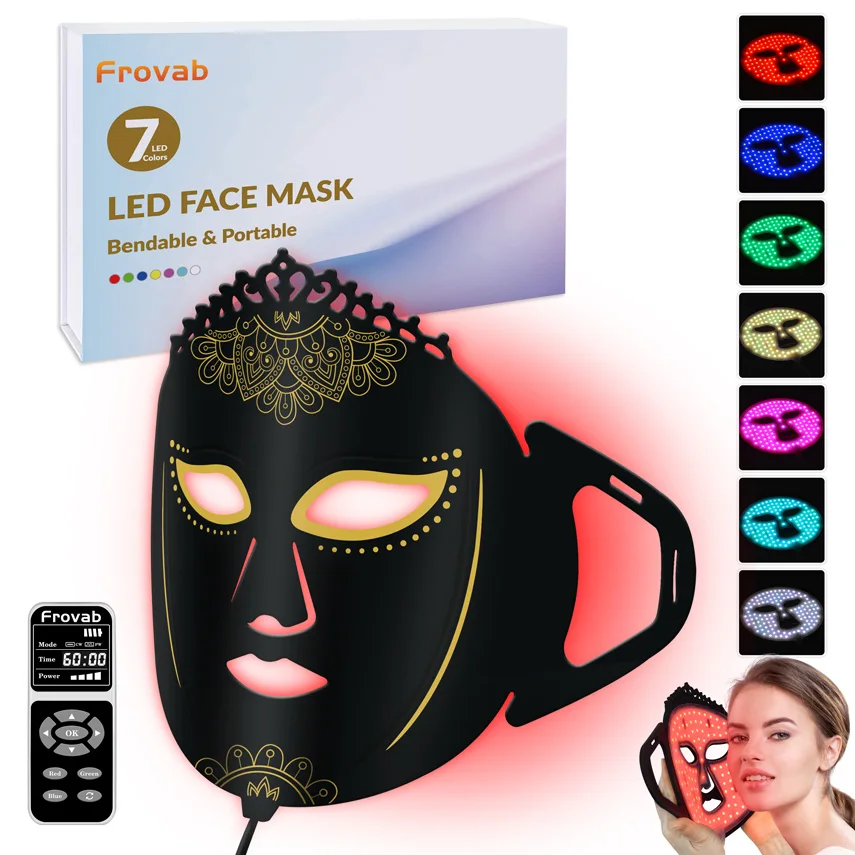 Frovab 7 in 1 Colors light mask face Skin Rejuvenation led red light therapy phototherapy pdt for Improve Skin Tone Blemishes