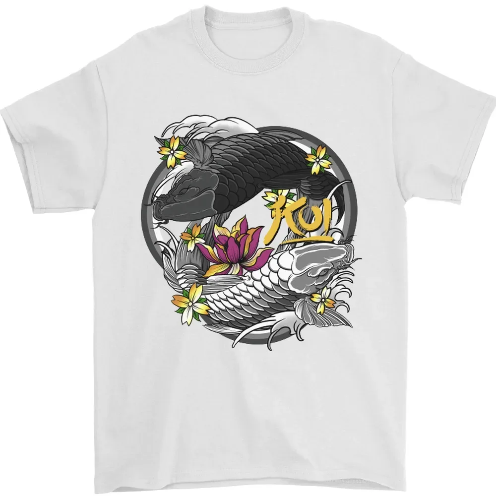 Men's T-Shirt - Koi Carp Yin and Yang Fish Pond 100% Cotton  High Quality 100%Cotton Short Sleeve