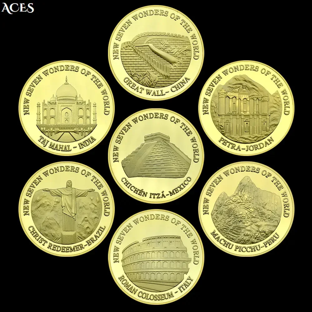 Seven Wonders of The World GOLD/SILVER Coin Art Worth Collection 2007 Years Medal in Capsule Festival Gift