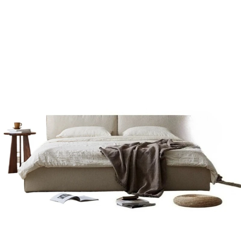 Soft bed linen fabric bed cream wind master bedroom flush double bed