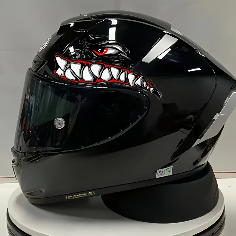 2Pcs Monster Devil Mouth Vinyl Stickers,Waterproof Decals for Motorcycle Helmet Car Mirror Racing Decor,Holiday Gift